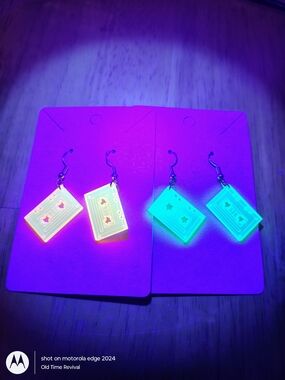 Cassette Tape Earrings Lot of 2 Pairs Retro Rave Handmade UV Glow